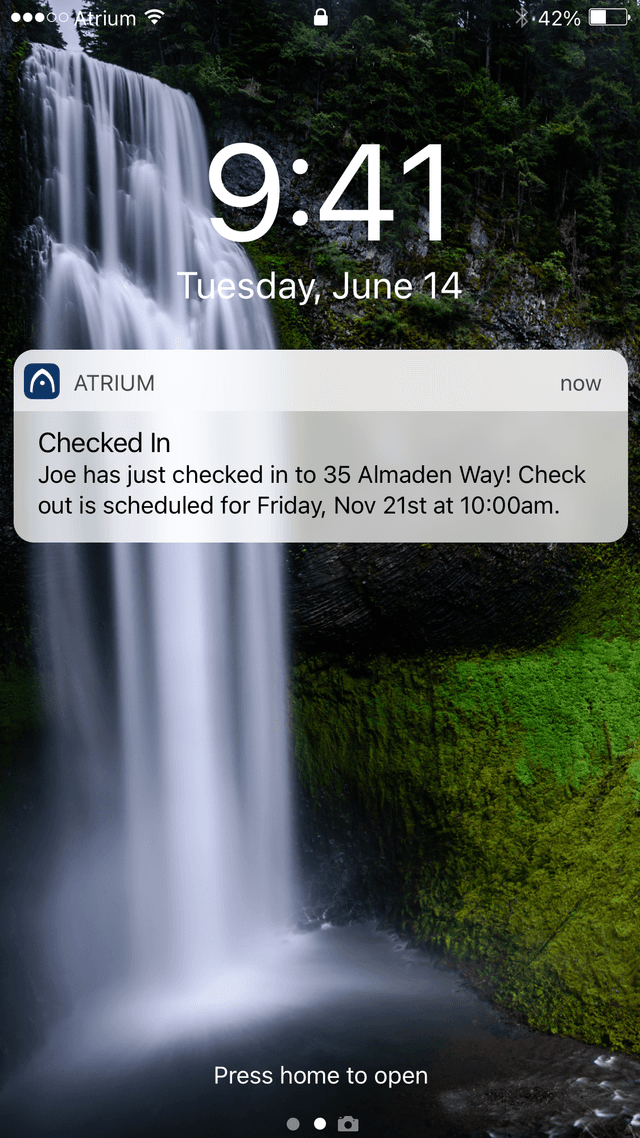 Atrium mobile app - Host notification screen