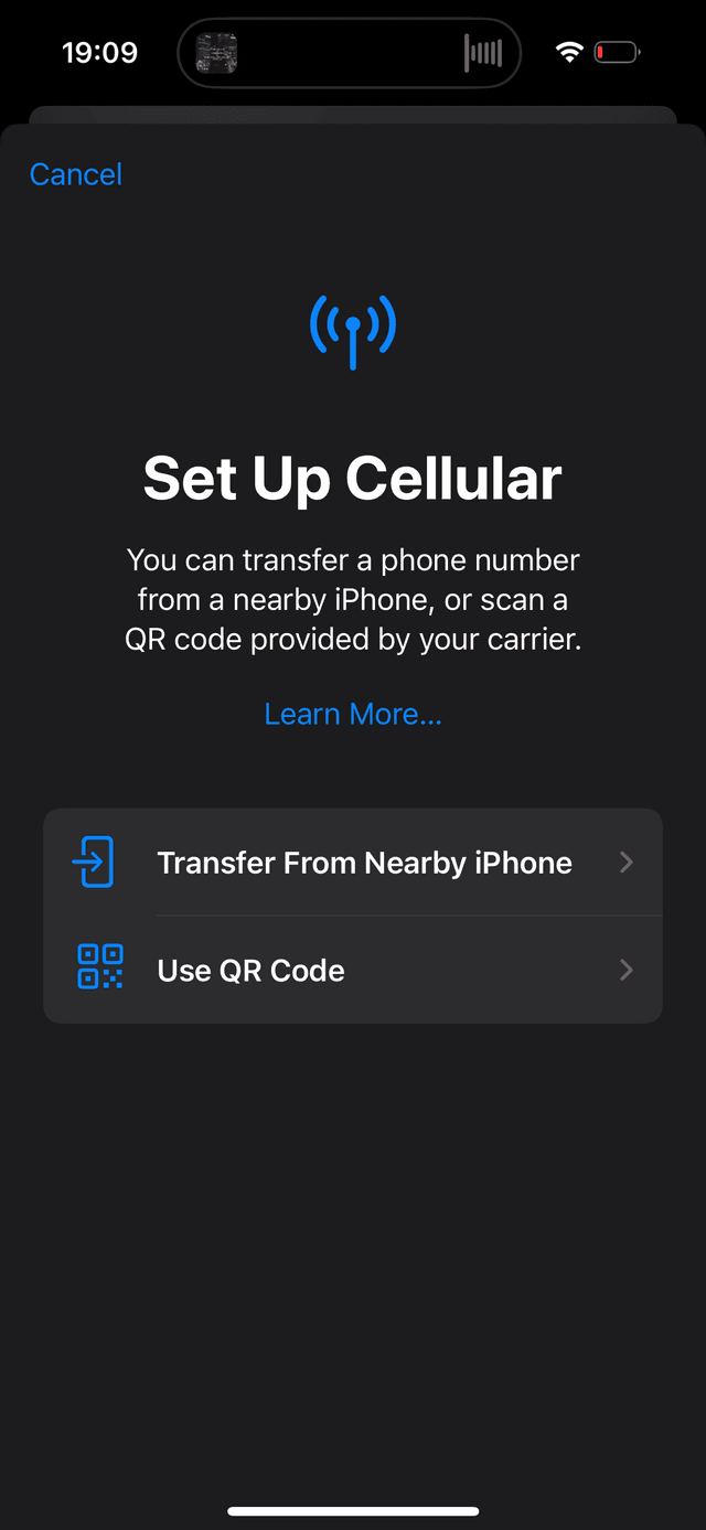 iOS add eSIM page