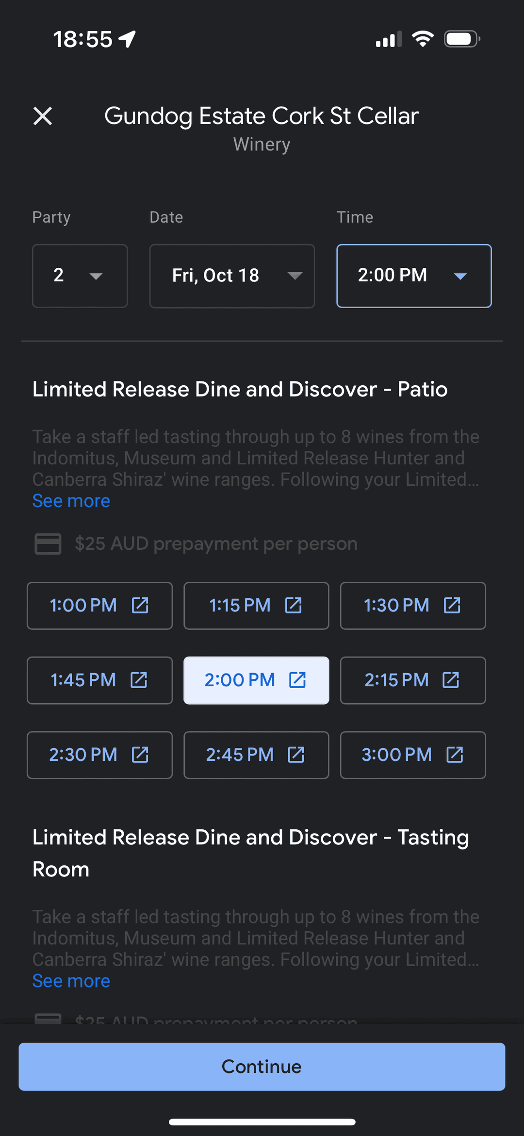 Dining Reservations Redirect Experience