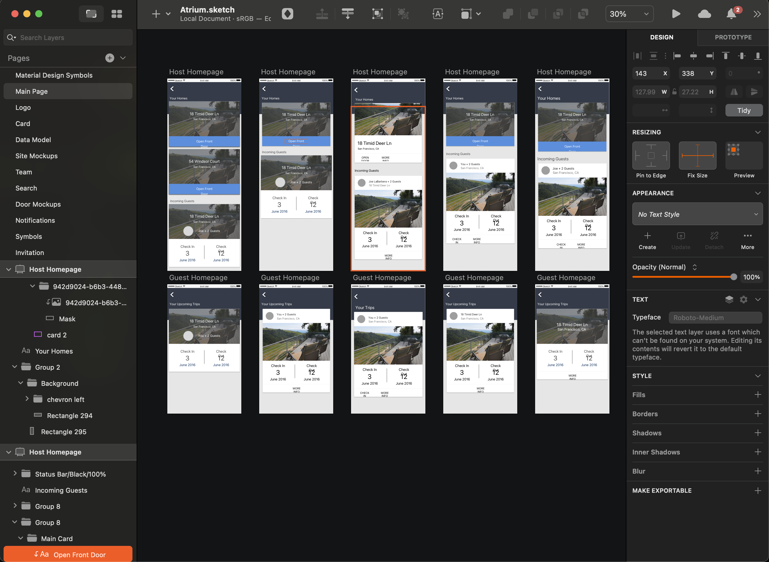 Atrium mobile app design mockups - multiple screens