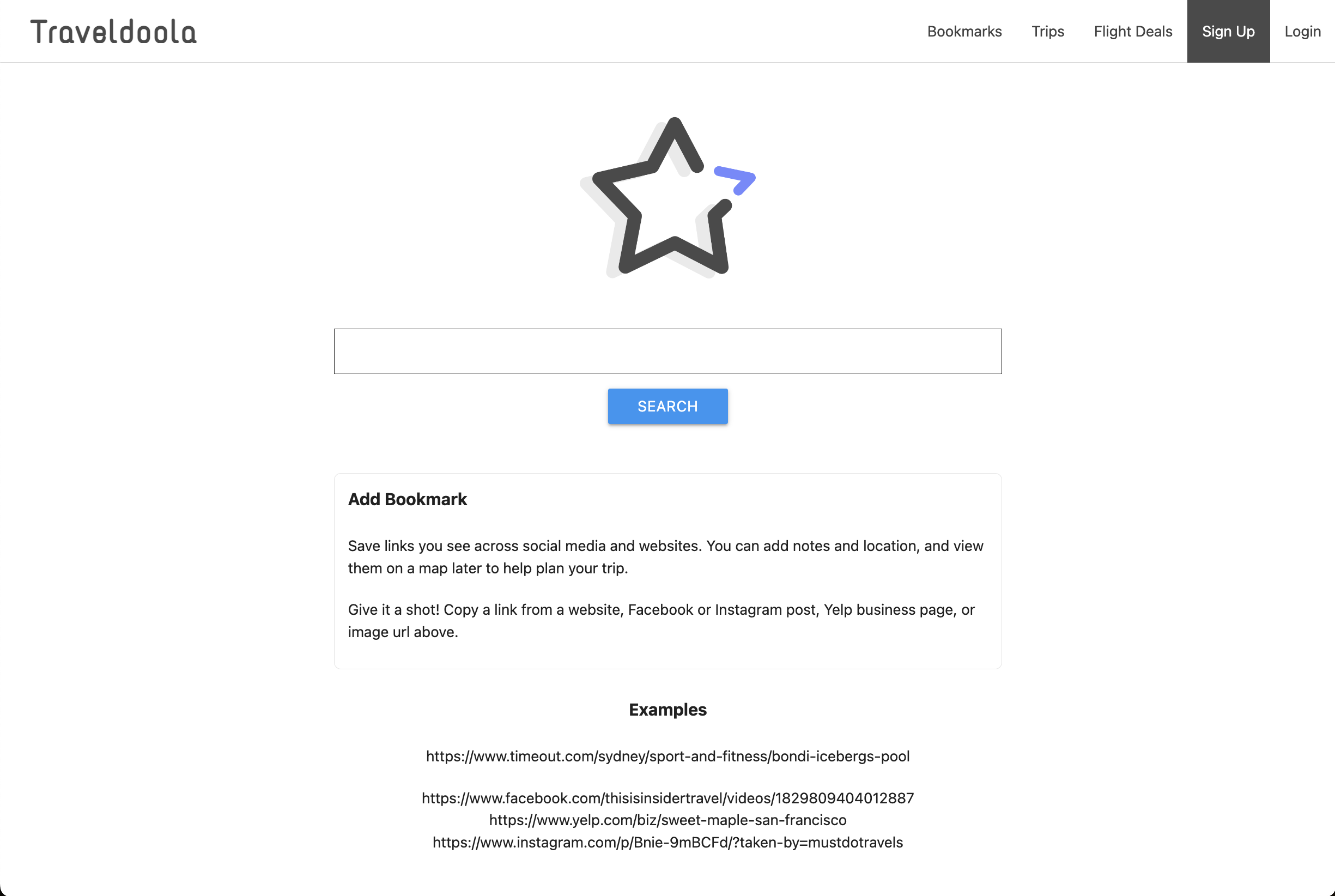 Traveldoola visual bookmarking interface